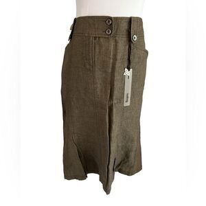 Gardeur Fine Linen Pleated Skirt Button Zipper Front Patch Pockets